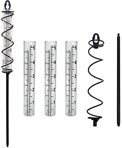 JOYBee 12,7 cm Kapazität Glas Spirale Regenmesser 3 Stück 12,7 cm Ersatz Glas Regenmesser Hängende Regenmesser Garten Regen Wasserzähler Messung mit Metallrahmen, Dekoration für Outdoor Garten
