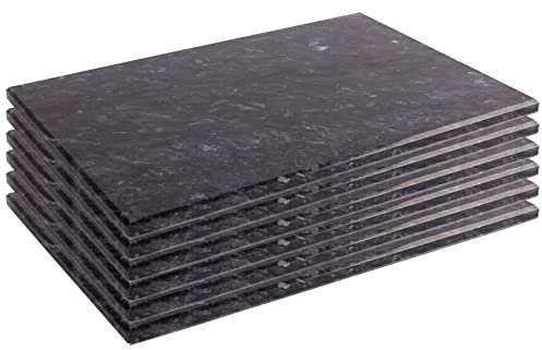 Argon Tableware Marble Placemats - 30cm x 20cm - Black - Pack of 6 - Rectangle Placemats Dining Mat Table Mat Plate Serving Trays for Appetizers, Lunch, Mains, Parties, Food Presentation