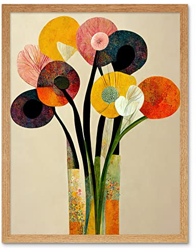 Wee Blue Coo Spring Flowers Floral Bouquet Abstract Vase Boho Art Print Framed Poster Wall Decor 12x16 inch