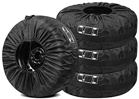 Housse de Roue de Secours,MoreChioce 4 Pièces Sacs de Rangement Voiture Pneu Boîte Housse de Rechange de Pneus de Voiture Housse de Pneu de Secours en Tissu Oxford 210D Noir Pneus Sacs Housse,L