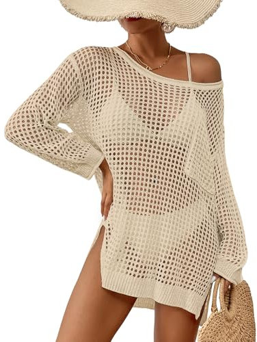 Bsubseach Women Crochet Cover Up for Swimwear Women Pool Knitted Crop Top Beach Outfits Apricot
