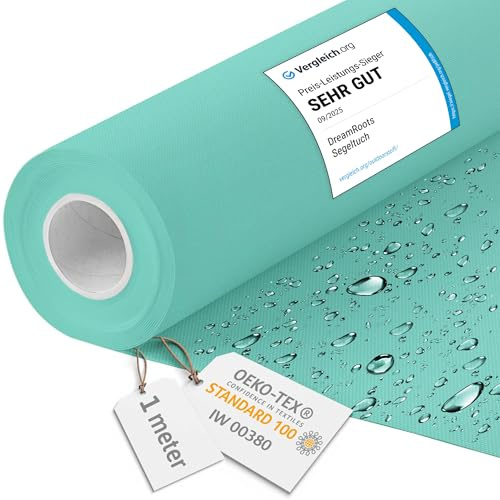 DreamRoots Markisenstoff wasserdicht Meterware, Lazur, 1 m | Oxford Segeltuch, Polsterstoff, 160 cm breit, 220 g/m² 600D, wasserabweisend, für außen & Deko