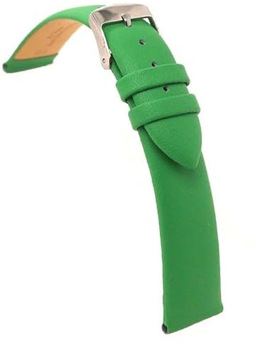 diloy Lederarmband für Dresswatch – Rindsleder ohne Nähte, gepolstert, minimalistisches und elegantes Design, Edelstahlschließe – Größen 12mm, 14mm, 16mm, 18mm, 20mm, 22mm 301 Grün 14mm