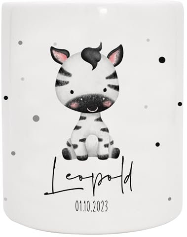 VERSCHENKICH Spardose für Kinder personalisiert - Geschenk für Kinder - Geburtstag, Weihnachten, Geburt - Spardose für Kinder mit Tiermotiv & eigenem Namen für Jungen & Mädchen (Spardose Zebra)