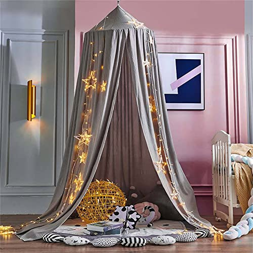 Surwin Moskitonetz Betthimmel Madchen Jungen Kinder Babybett, Rund Baldachin Mückennetz Einzelbett kinderzimmer Schlafzimmer Spiel für Reise Indoor Outdoor Dekoration - Grau