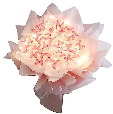 Colcolo Kreativer Schmetterlingsstrauß, Blumenstrauß-Herstellungsmaterial, Blumenstrauß-Zubehör, langlebiges DIY-Kunstblumen-Blumenstrauß-DIY-Material-Set, Rosa 52 Schmetterling