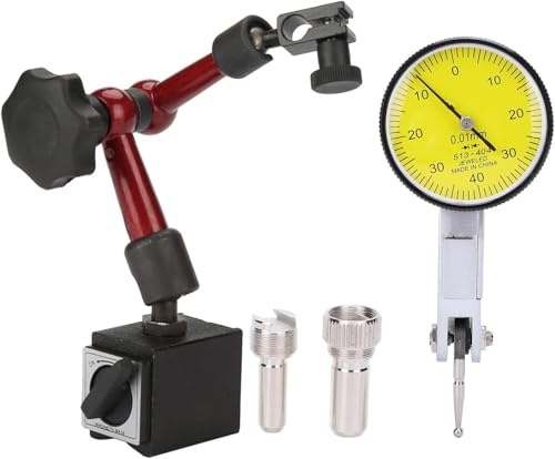0,01 mm Messuhr mit Magnethalter, 0-0,8 mm Flexibler Magnetischer Messstativ-Basishalter + Hebel-Messuhr, Magnet Messstativ mit Messuhr zum Messen von Oberflächen in Engen oder Vertieften Bereichen
