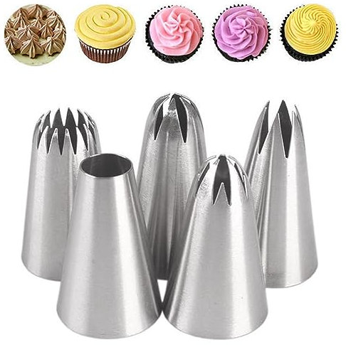 Niuhong 5 Pcs Beccucci Torte Ugelli Tubazioni Ugelli Spruzzatori Biscotti Pasticceria Insieme Punte Decorazione Torta Crema Strumento Riutilizzabili Acciaio Inossidabile 304 Medio (6B 2A 1 M 2D 2F)