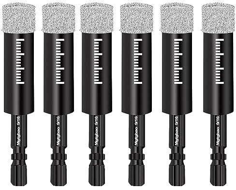 Mgtgbao 6pc 9/16” Black Dry Diamond Drill Bits Set, 14mm Hex Shank Core Drill Bit Brazed with Cooling Wax for Porcelain Tile Ceramic Concrete Granite Marble Hard Materials (not for Wood).