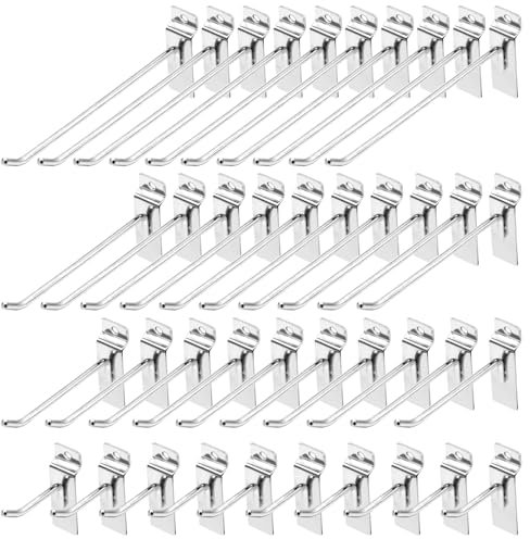 Yauhar Juego de 40 ganchos de panel de listones plateados de 2/4/6/8 pulgadas, juego surtido de ganchos resistentes para colgar en la pared, gancho para colgar en la pared, para rejilla, garaje