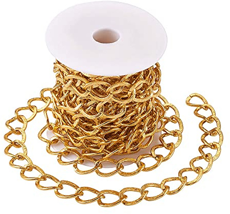 Cheriswelry Cadenas de eslabones dorados de 16.4 pies, cadenas trenzadas de aluminio con carrete sin soldar, cadena de cable cruzado para hacer joyas