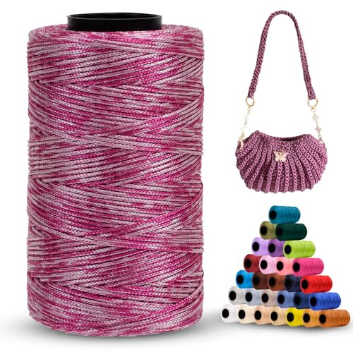 LEREATI Cordino per Borse Uncinetto Filo Macrame 1mm x 230m Macrame Corda Colorata Cordoncino per Borse a Uncinetto, Arazzo da Parete, Acchiappasogni, Fai da Te (Bianco-Rosa)