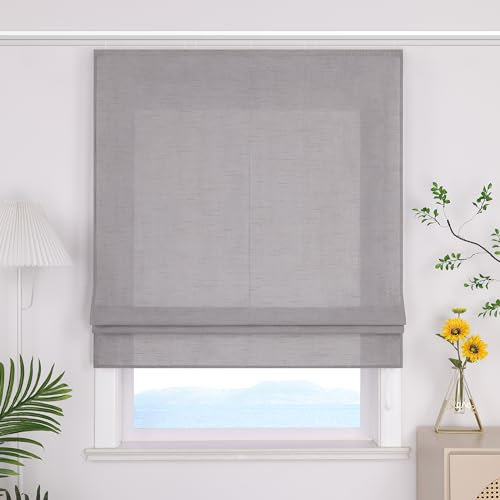 ESLIR Raffrollo mit Klettband Uni Gardinen Küche Blickdicht Raffgardinen Wohnzimmer Bändchenrollo mit Klettschiene Grau BxH 140x140cm 1 Stück