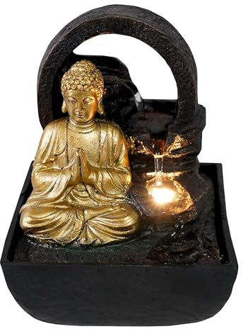Fontaine de Table d'intérieur LED ZENITHFLOW avec Bouddha doré - Petite décoration pour Maison Feng Shui - ARUM