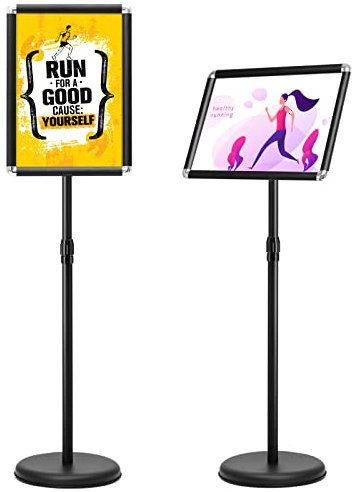 HOMASIS A3/A4 Infoständer höhenverstellbar, Informationsständer aus Edelstahl & Aluminium, 360°drehbar Präsentationsständer mit Bodenplatte, Kundenstopper Plakatständer Werbeständer (Schwarz, A3)