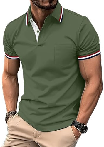 zitysport Poloshirt Herren Kurzarm Shirt Atmungsaktives Golf Polo Shirt Männer Sommer Shirts Sport Basic Slim Fit Tshirt mit Brusttasche Polohemd(Militärgrün-2XL)