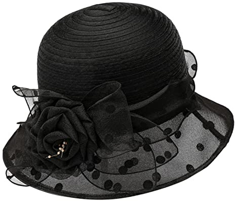 Organza-Derby-Hut für Damen Strohhut Sonnenhut aus Papierborte Sommerhut knautschbar luftiger Sommerhut mit Ripsband Eleganter Sommerhut