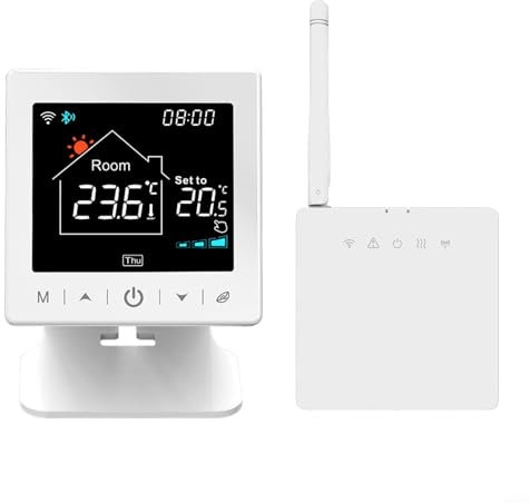 Getdoublerich Thermostat WiFi sans fil intelligent RF433 pour chaudière à gaz avec support et télécommande