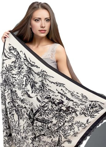 LA FERANI Designer Damen Seidentuch weiß schwarz klassisch Halstuch Seide Chiffon formelle Anlässe Tuch Umschlagtuch leicht 90x90cm Bandana Geschenk (Model 16)