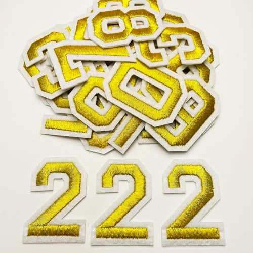 Jongdari 30 Pcs Iron on Numbers for Clothing, Small Embroidery Number Patches with Ironed Adhesive 3 Sets 0-9 Iron-On Number Applique for Jersey Shirts Jackets Hats Jeans Shoes Bags (Gold)