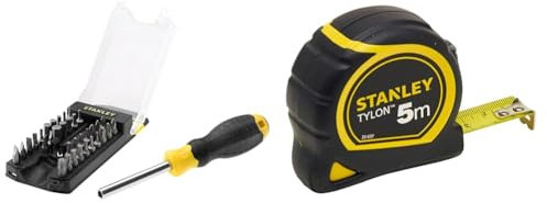 Stanley STHT0-70885 Tournevis porte-embouts - 34 embouts inclus, Jaune/Noir & 1-30-697 - Mètre Tylon Bi matière 5m X 19mm - Ruban Anti-Corrosion - Blocage Du Ruban