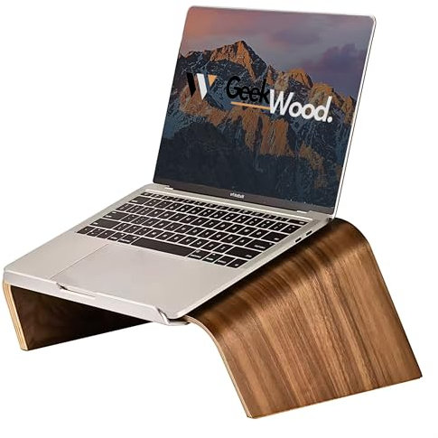 GeekWood Laptop Stand Wood Salta - Wood Computer Riser - Balolo Laptop Desk Shelf - Oakywood Computer Mount - Grovemade Laptop Stand for Desk - Macbook Riser (Walnut)