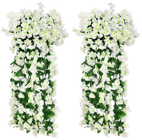 DAWRIS 2Pcs Artificial Wisteria Flower Garland,Artificial Hanging Flowers,Faux Wisteria Hanging Flower,UV-Resistant Fake Hanging Plants Flower Bouquet,Fake Hanging Basket Plant Silk Trailing Flower
