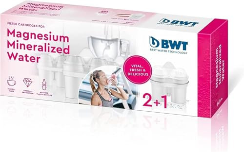 BWT Filtros 2+1 con Magnesio - Fórmula Nueva - Mejora sistema inmurológico, reduce cal, cloro, impurezas del agua y mejora sabor - Pack para 3 meses