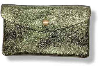 Porte-Monnaie Femme en Cuir Véritable Irisé, 15 cm x 8 cm, 3 Compartiments avec Fermeture Zippée, Protecteur RFID, Fabrication Italienne (Kaki)