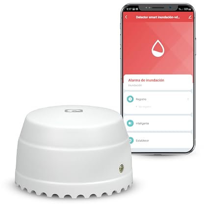 Garza Smart - Detector de Agua WiFi Inteligente para Filtraciones, Inundaciones...con Notificaciones en Tiempo Real por App, Alarma Sonora de 55 db, No Requiere Instalación.