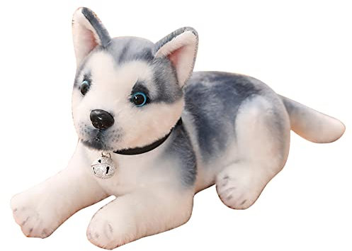 Asudaro 30cm Liegende Husky Siberian Tiere Husky Hund Kuscheltier Stofftiere Hund Husky Akita Hund Lebensecht Braun Grau Plüsch Puppe Plüschhusky Plüschtier Spielzeug für Kinder Jungen Mädchen #B