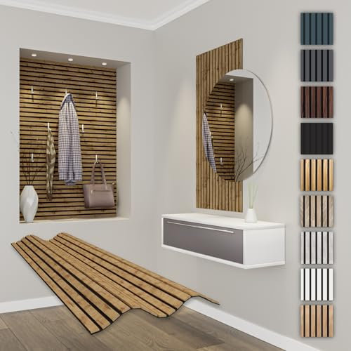 HEXIM Acoustic Panels, 118 x 60 cm, Flexible Slat Wall, Wood MDF Wall Panels, Slat Cladding, Wall Cladding, Interior Decoration, Soundproofing (1 Panel / 0.708 m² Pecan - APF08)