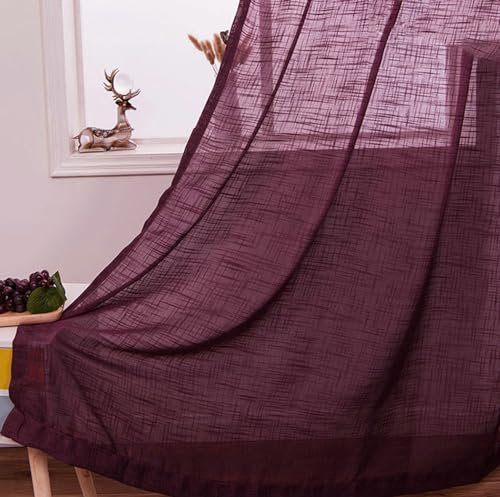 BCughia Gardinen Vorhänge 2er Set mit Ösen, Vorhänge Lichtdurchlässig Einfarbig Fenstervorhänge Wohnzimmer H 138 x B 86 cm, Weinrot