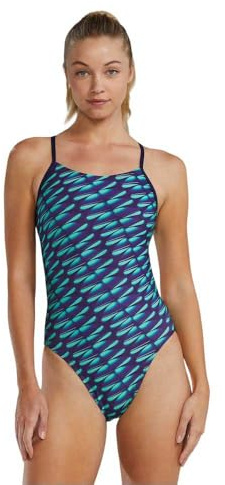 TYR Women's Durafast Elite Cutoutfit Swimsuit One Piece, Grn/NVY, 28