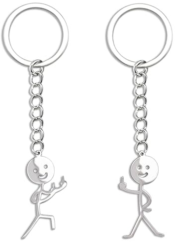 Crizaor Middle Finger Keychain For Friends Couples Christmas White Elephant Gifts For Women Valentines Day Gifts For Her Him, Silver-couple, S