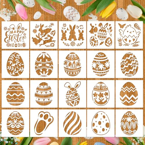 HOWAF 20 Stück Schablonen Ostern Osterhase Ostereier Malschablonen Wiederverwendbare Plastikschablonen für Fenster Osterdeko Kleine Ostergeschenke Kinder