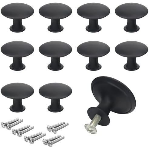 Bouton de Meuble,10 Pièces Boutons de Meuble Noir Bouton de Tiroir en Inoxydable Vintage Ronds Poignee de Cuisine 30 mm de Portes pour Placards Commode Armoire Meuble avec Vis Assorties