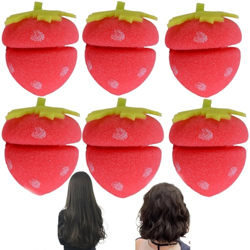 Syiyunran Lockenwickler Hair Rollers Haarwickler - Rot, Erdbeerform Schwamm Lockenwicklern, Weiche Haarroller Für Alle Haarlängen Ohne das Haar zu Schädigen Lockenstab Locken Ohne Hitze