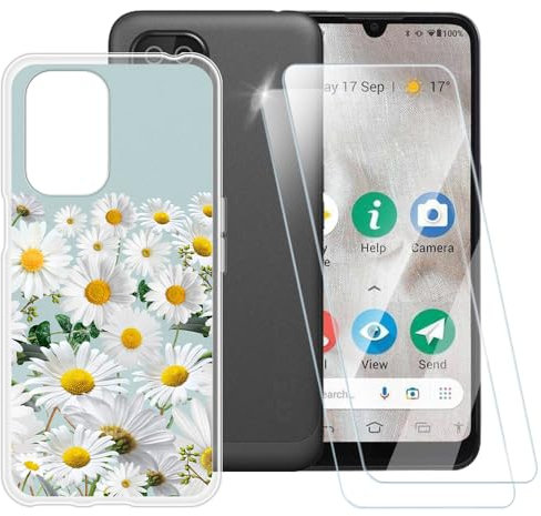 Printed TPU Case + 2-Pack Tempered Glass Screen Protector Compatible with Doro 8100, Artistic Slim Shockproof Cover, Anti-Scratch, Full Protection