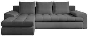 Kaiser Möbel - Ecksofa mit Schlaffunktion und Bettkasten - Tomi Couch für Wohnzimmer - Wohnlandschaft L Form - Boucle-Polsterstoff Abriamo - 150x237x85cm - LinksDunkelgrau