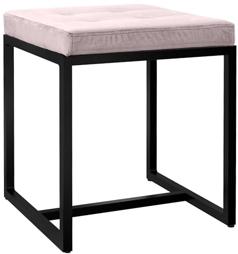 CLP Sitzhocker Barci I Moderner Hocker | Hochwertiger Polsterhocker mit schwarz pulverbeschichteten Eisengestell, Farbe:hellgrau, Material:Samt