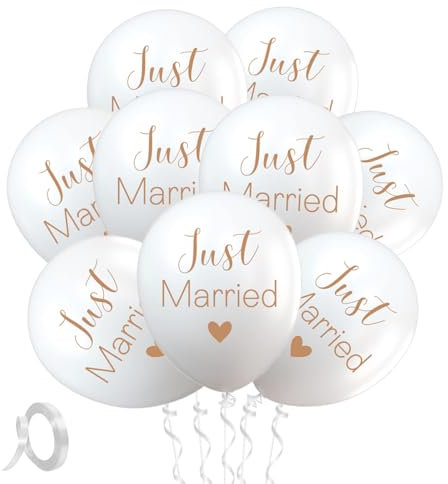 20 Stück Luftballons Hochzeit, Just Married Deko, Just Married Ballon, Hochzeitsballons Weiß, Deko Hochzeit für Standesamt Heiratsantrag Verlobung