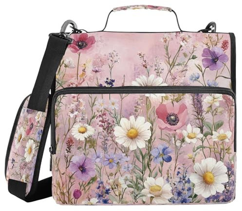 3 Ringe Zip Up Binder mit Griff und abnehmbarem Schultergurt Herbst Blumen Vintage inklusive Reißverschlusstasche für Schule/Büro Cremallera de carpeta