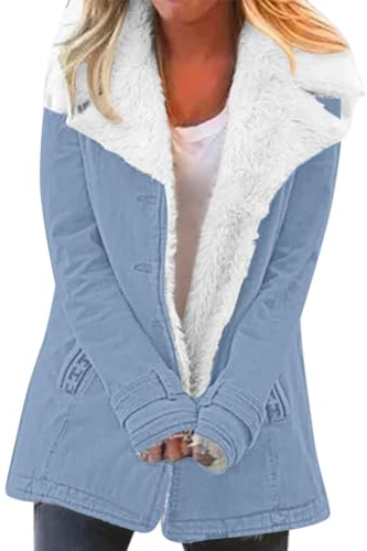 Uwdiohq Femmes Casaul hiver à la manches longues solide poche Cardigan bouton haut pull capuche manteau Blouse en peluche Bijoux Sexy veste jean femme Veste Zippée Femme Ensemble Chic Blouson