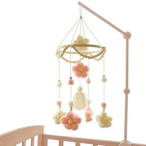 Beistellbett Mobile | Geflochtenes Blumen Mobile für Babybett - Beruhigend Drehend Bunt Deko Für Kinderzimmer Wohnzimmer Kita