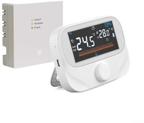 Termostato per caldaia programmabile wireless RF per controllo intelligente, regolatore di riscaldamento della stanza a grande schermo con regolazione della temperatura rotante e visualizzazione