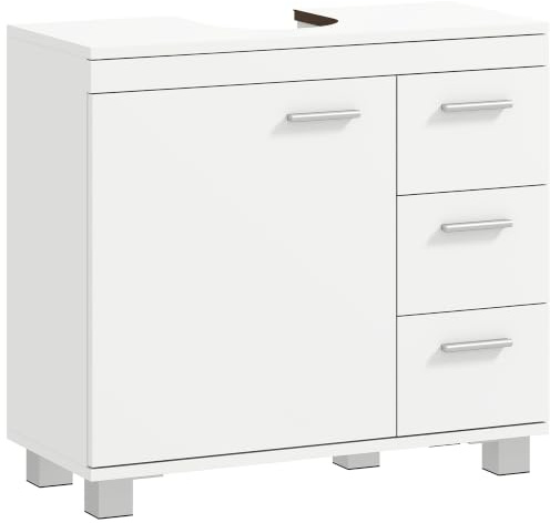 HOMCOM Meuble sous lavabo Salle de Bain 3 Tiroirs 70 x 30 x 64 cm Blanc | Porte à Fermeture Amortie, Armoire sous Lavabo, Style Moderne