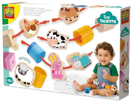 SES Creative - Tiny Talents - Sensory Perlen - Bauernhoftiere - Sensorik Spielzeug - Montessori Spielzeug ab 1 Jahre - Sichere Kette - Ab 18 Monaten