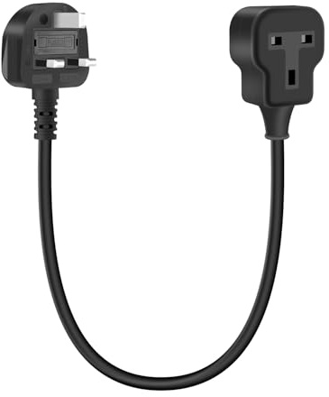 YANBORONSN Short Single Extension Lead,1 Way Gang Single UK 3 PIN Socket Male to Female 3x1mm² Mains Power Extension Lead with 13A for Home,Office,Outdoor (Black,0.3M)