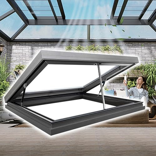 LIGUIEN Intelligente Elektrische Dachfenster mit Fernbedienung, Dachfenster für Wohnhäuser, Notausstiegsfenster mit Regensensor, Elektrische Kellertür für Dachboden(LxW 80x60cm/31.5x23.6in)